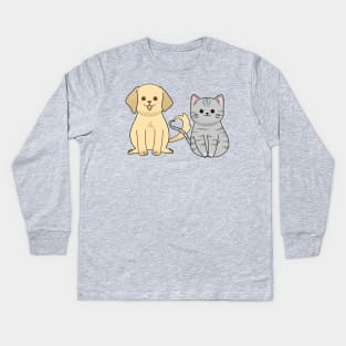 Cute chubby cat and dog with heart tail Kids Long Sleeve T-Shirt